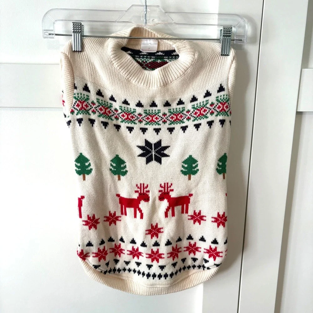 Hanna Andersson Ivory Fair Isle 100% Cotton Dog Sweater in Size L‎